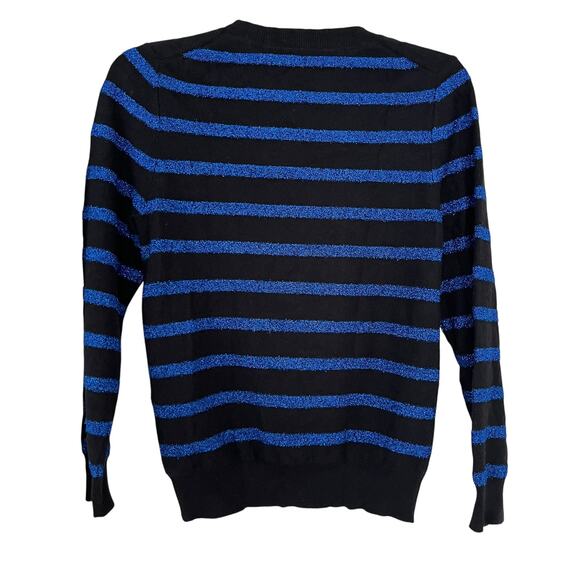 Marc Jacobs The Glam Sparkle Striped Sweater Blue Small Cashmere Metallic Blend - Picture 3 of 7